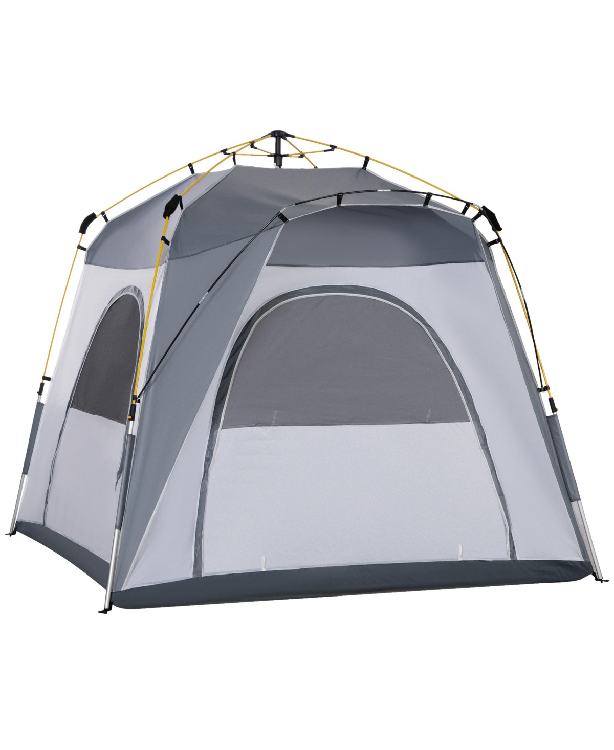 Camping Tents 4 Person Pop Up Tent w/ Windows, Doors, Grey - Grey
