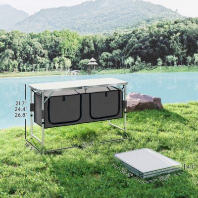 48" Outdoor Portable Aluminum Camping Picnic Folding Table w/ Storage Organizer