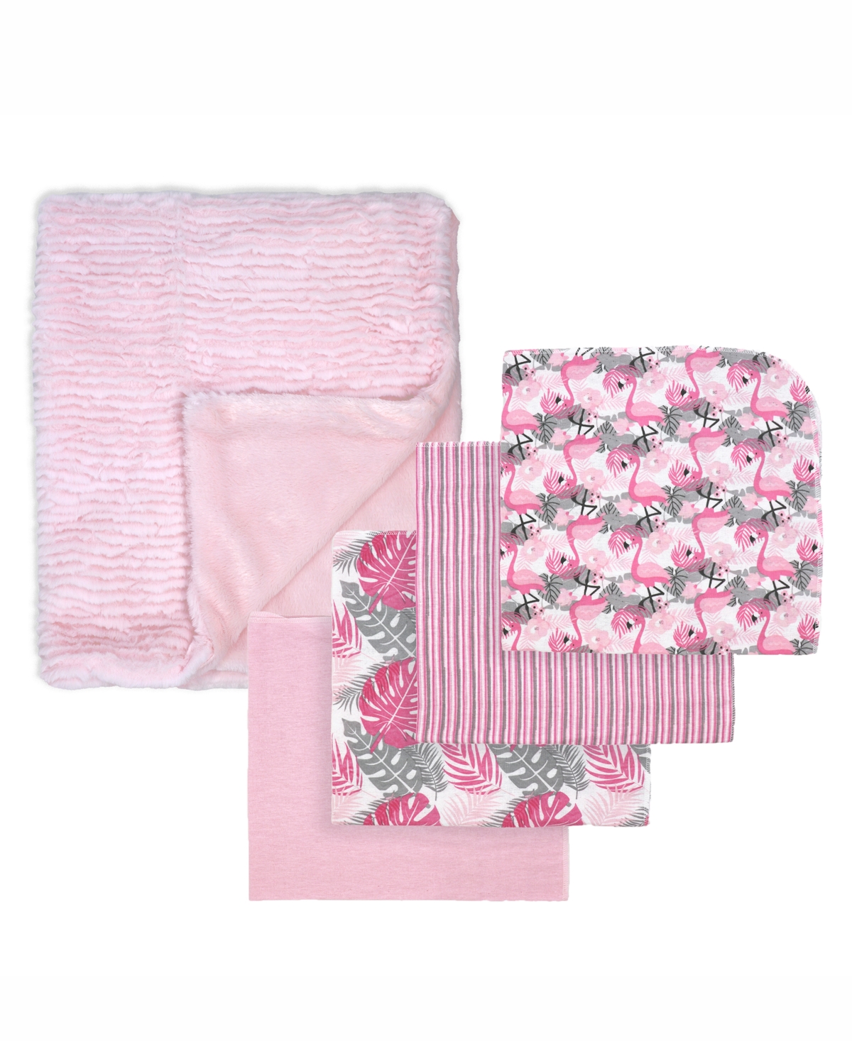 Baby Mode Tendertyme Baby Girls Tropical Islands Baby Blankets, 5 Piece Gift Set In Pink