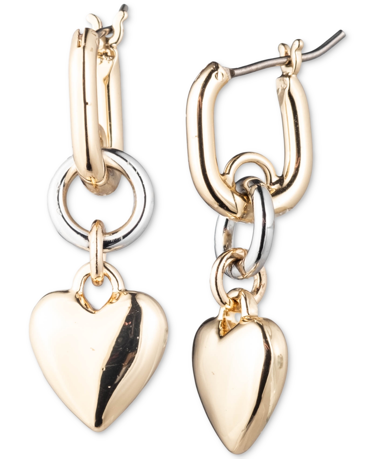 Shop Karl Lagerfeld Two-tone Heart Charm Huggie Hoop Earrings In Gold,silve