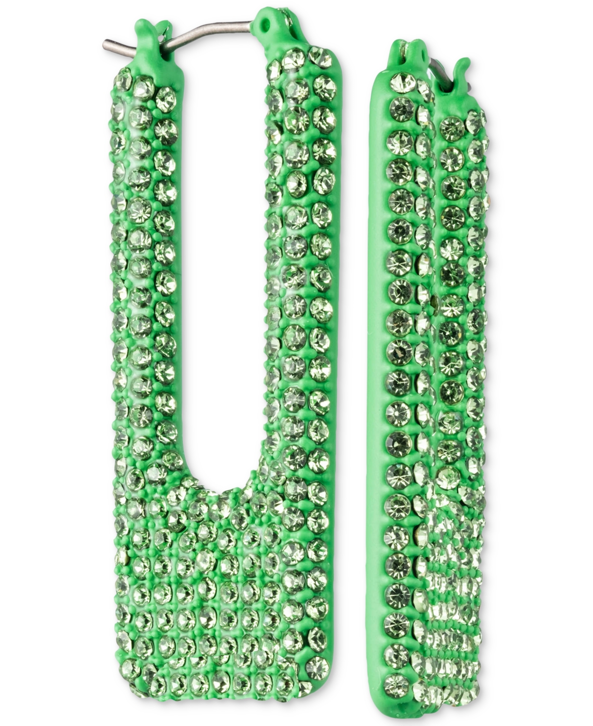 Shop Karl Lagerfeld Color-coated Pave Square Hoop Earrings In Green