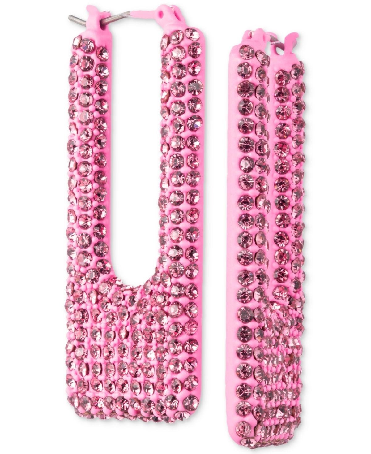 Shop Karl Lagerfeld Color-coated Pave Square Hoop Earrings In Pink