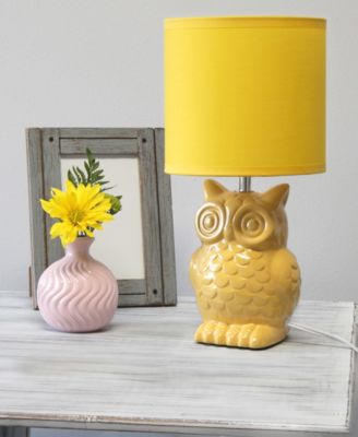 12.8" Tall Contemporary Ceramic Owl Bedside Table Desk Lamp with Matching Fabric Shade 
