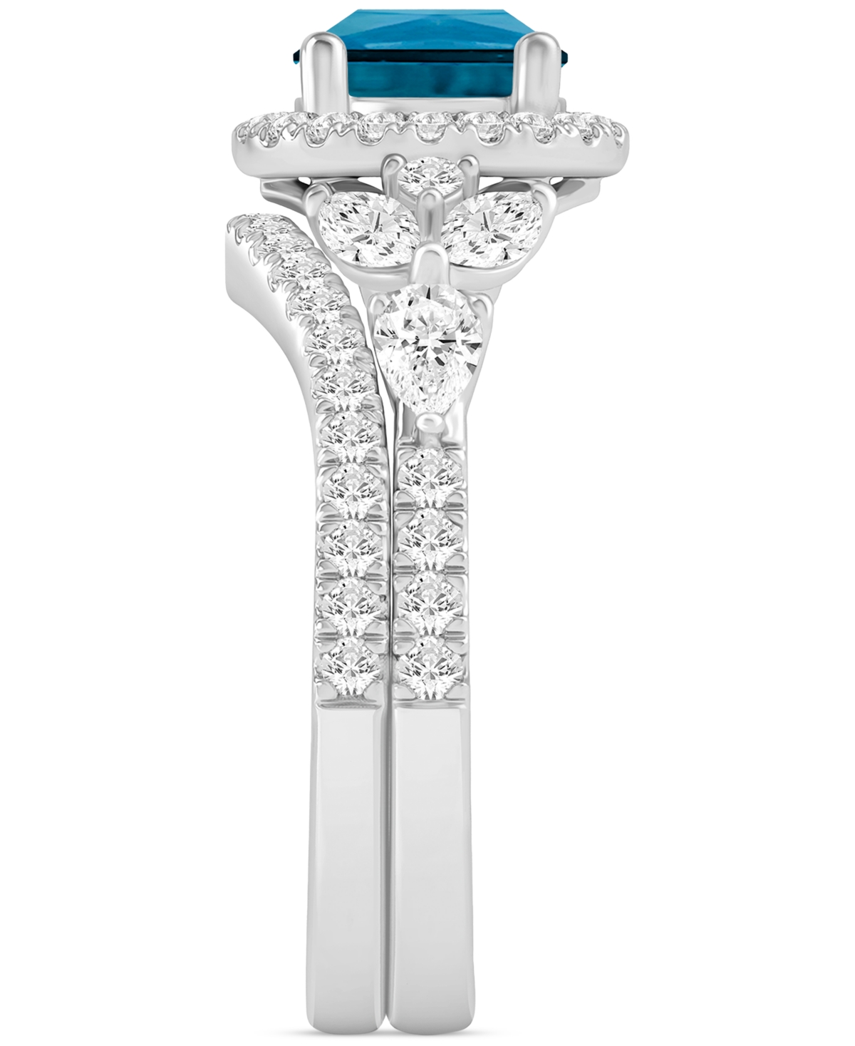 (1 ct. t.w.) & Diamond (1 ct. t.w.) Bridal Set in 14k White Gold - Swiss Blue Topaz
