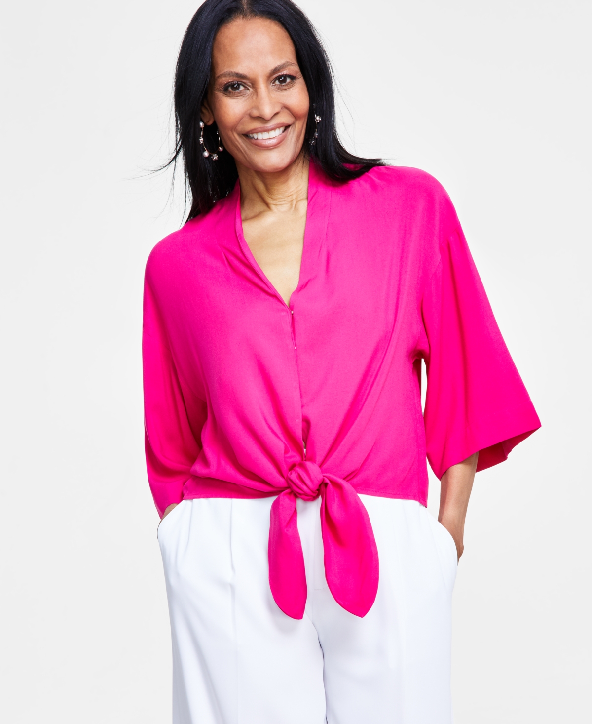 Women's Tie-Front Top, Created for Macy's - Pink Tutu