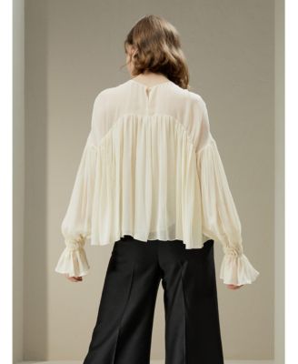 Women's Sheer-shoulder Ruffle Top