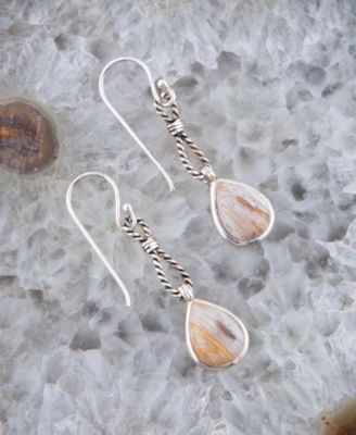 Astro Genuine Wood Opal and Sterling Silver Teardrop Drop Earrings