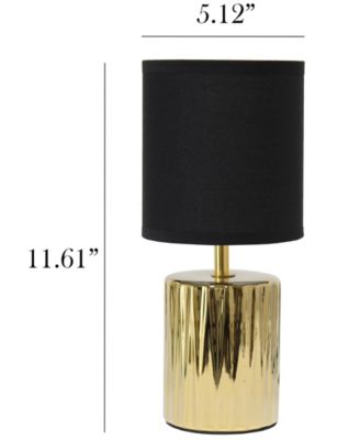 11.61" Tall Contemporary Ruffled Metallic Gold Capsule Bedside Table Desk Lamp with Black Drum Fabric Shade