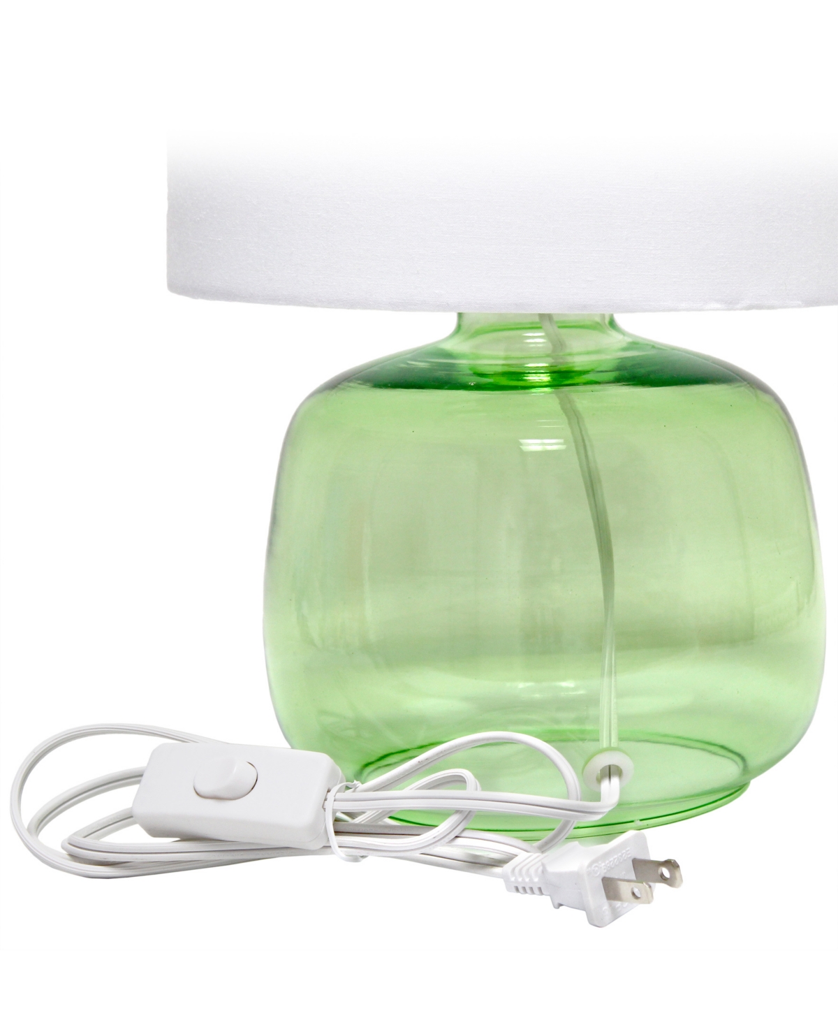Shop Simple Designs Glass Table Lamp With Fabric Shade, Green With White Shade In Aqua,white