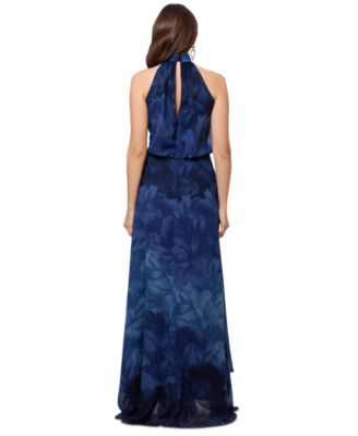 Petite Floral-Chiffon Halter-Neck Gown