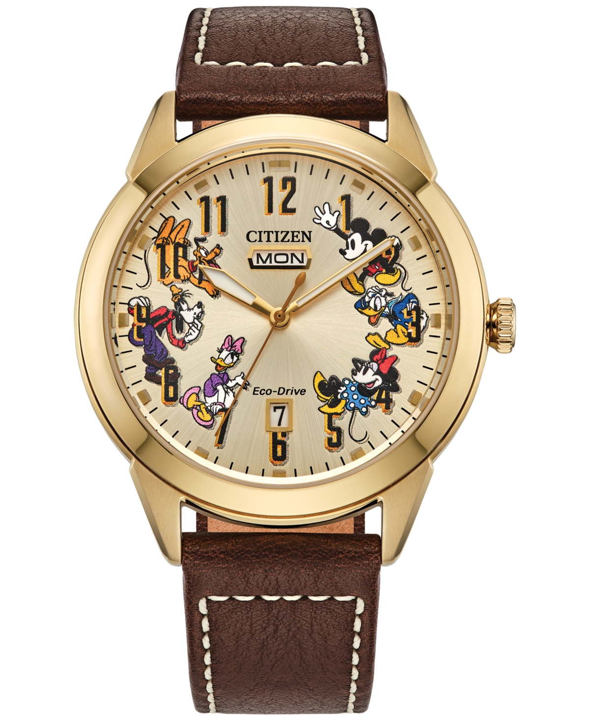 Eco-Drive Men's Disney Brown Leather Strap Watch 41mm