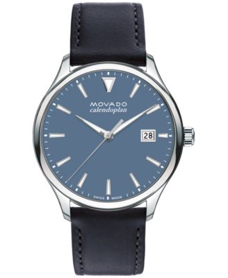 Movado - Men's Swiss Calendoplan Blue Leather Strap Watch 40mm