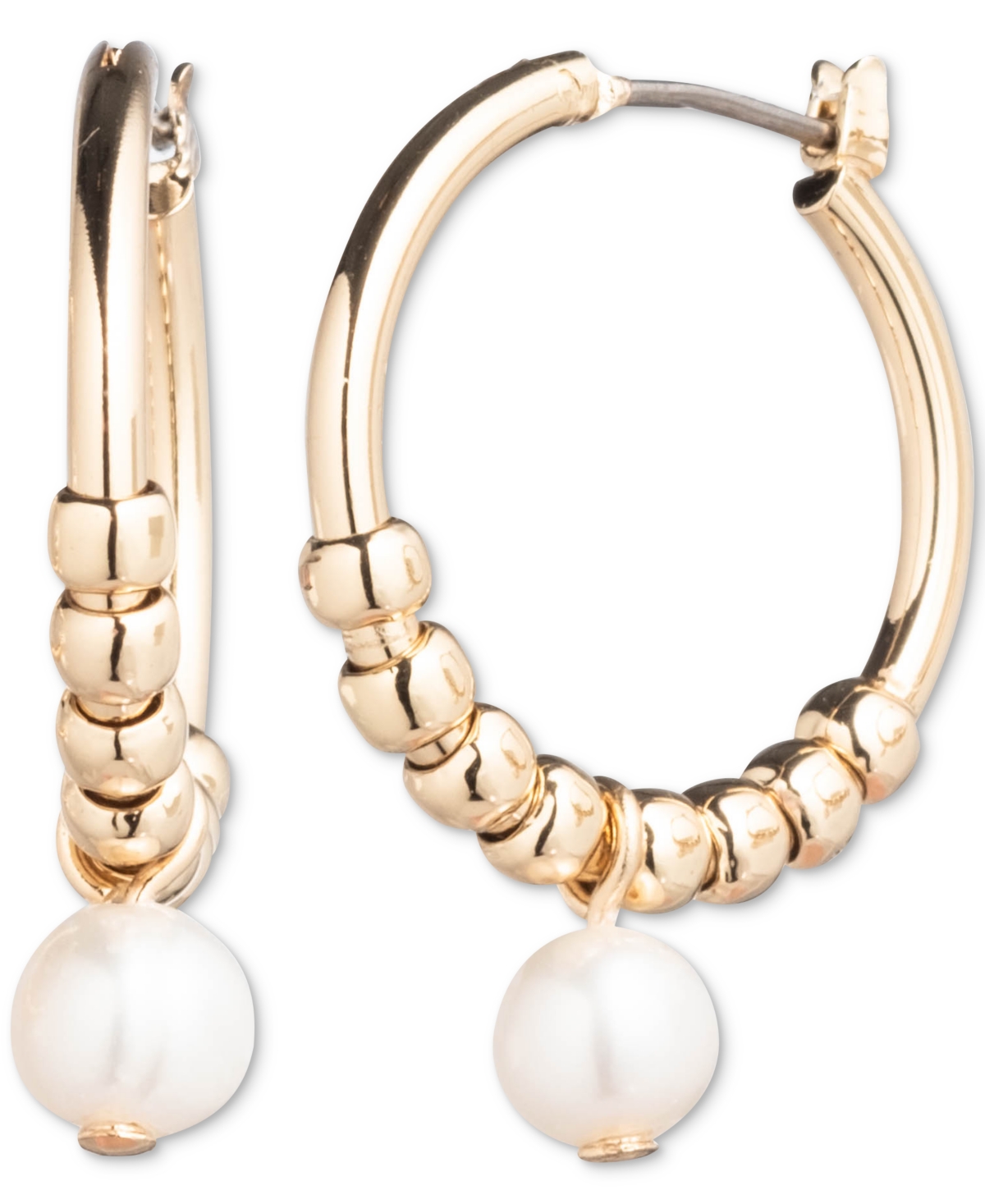 Lauren Ralph Lauren Gold-tone Freshwater Pearl Charm Beaded Hoop Earrings