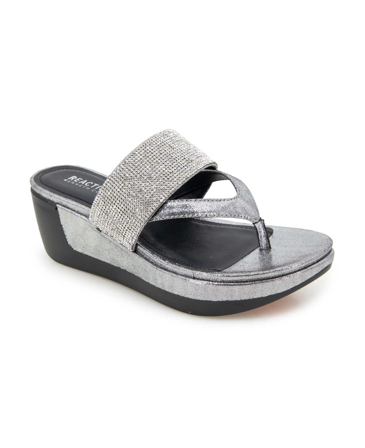 Shop Kenneth Cole Reaction Women's Pepea Cross Jewel Wedge Sandals In Pewter Elastic