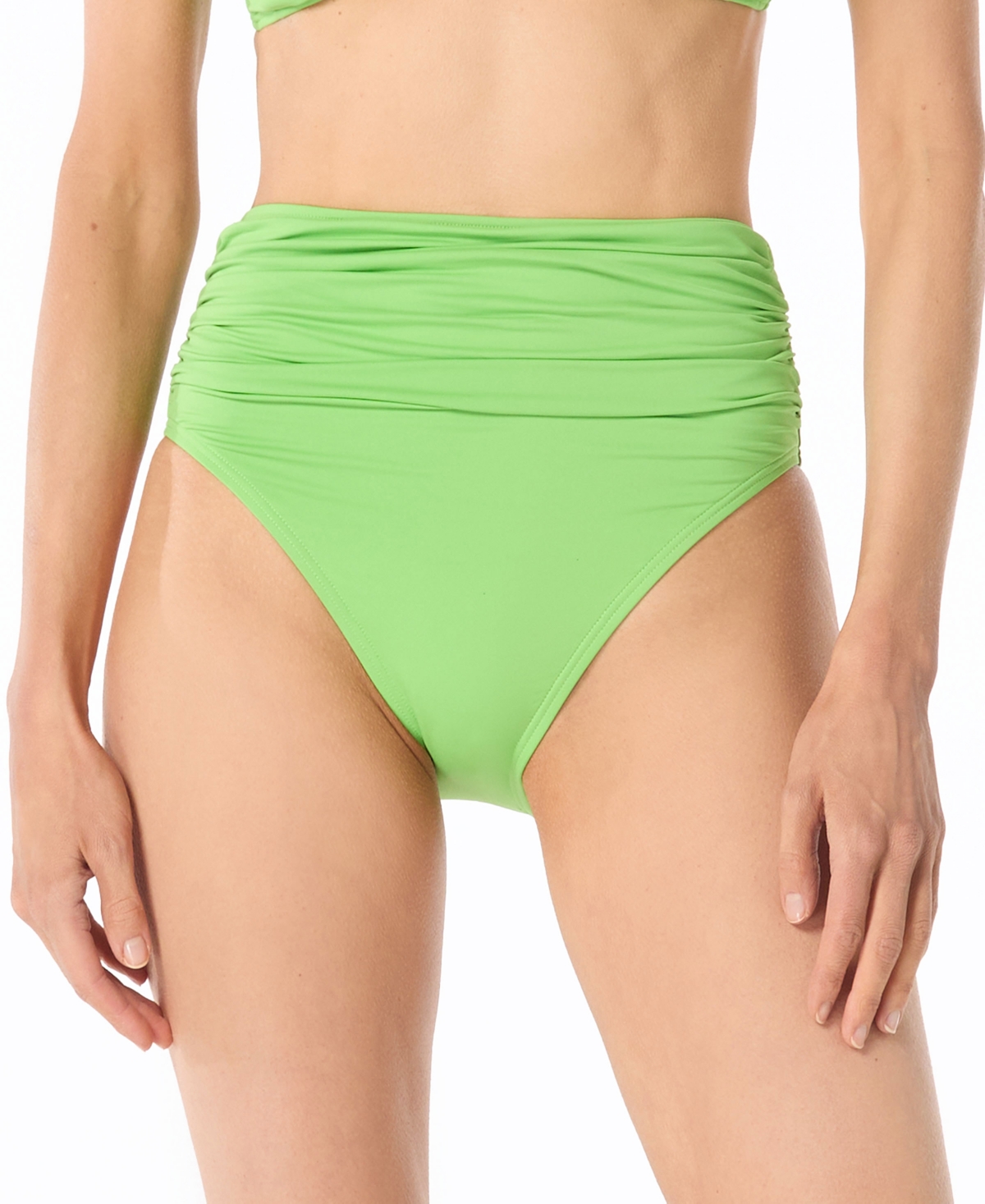 Shop Michael Kors Michael  Women's O-ring High-waist Bikini Bottoms In Green Apple