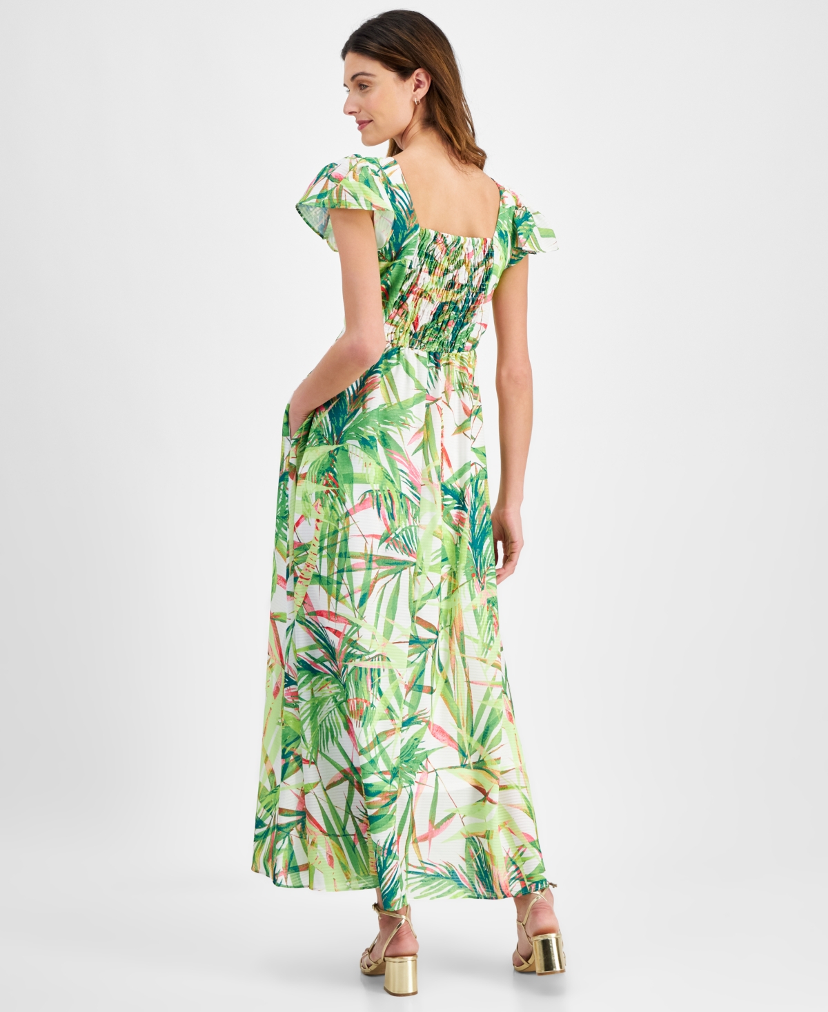 Shop Taylor Women's Printed Flutter-sleeve Maxi Dress In Creamfernf