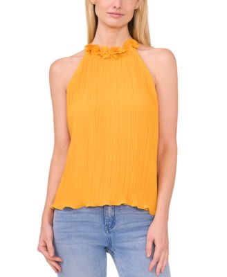 CeCe - Women's Pleated Halter Neck Top with Floral Collar