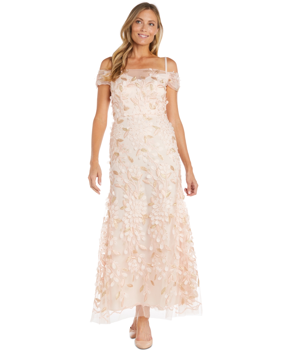 Women's Embellished 3D Appliqued Gown - Blush