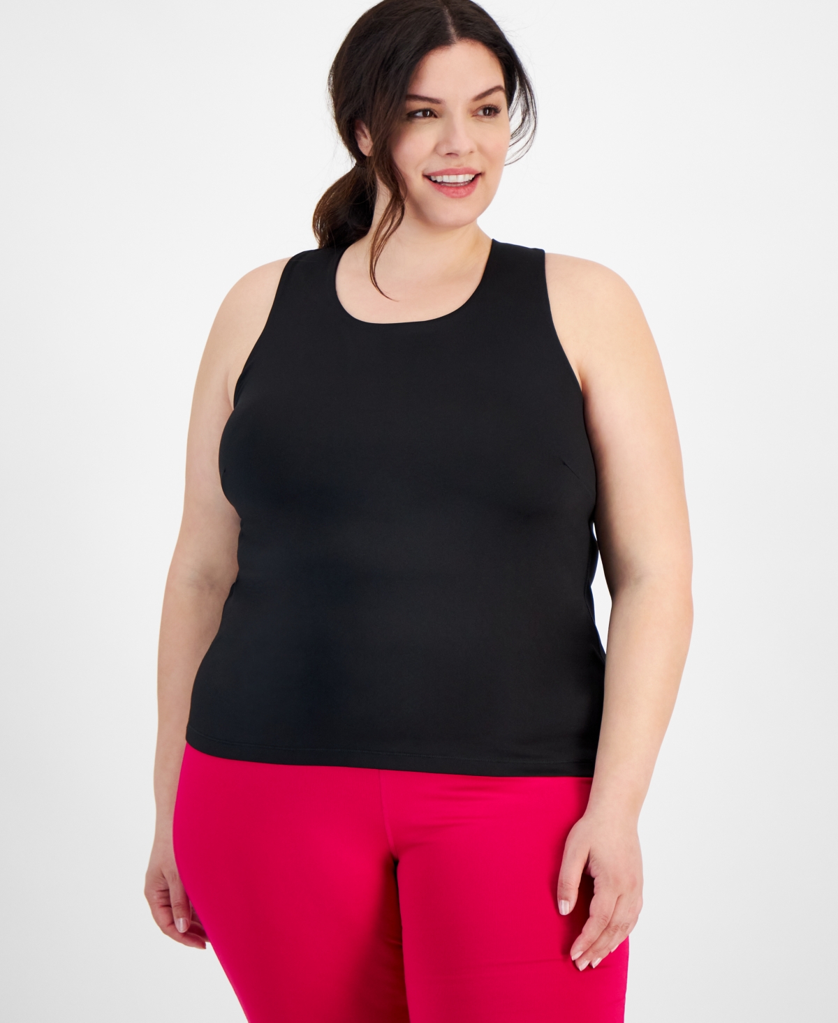 Id Ideology Plus Size Shelf Bra Tank Top, Created For Macy's In Deep Black