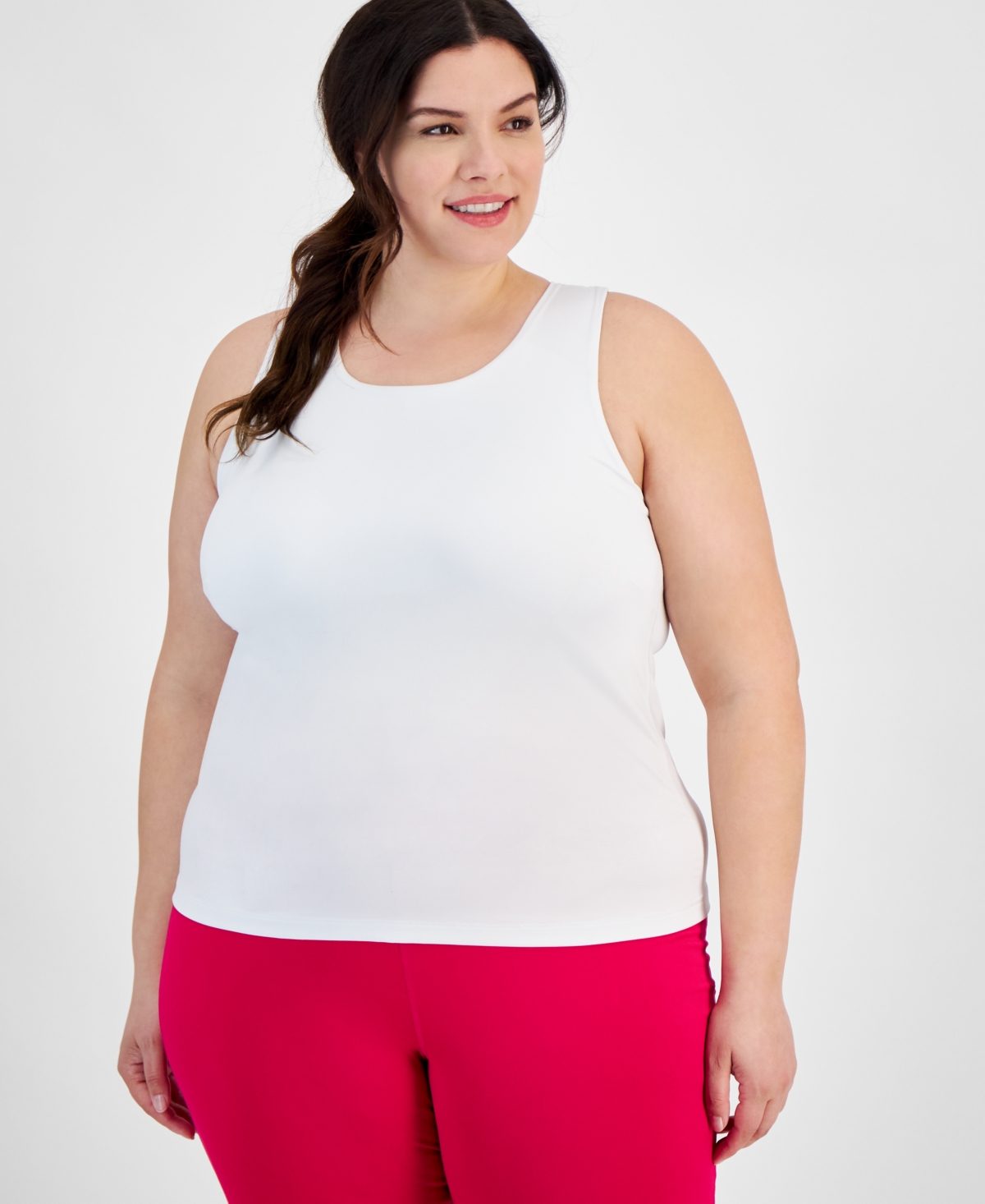 Id Ideology Plus Size Shelf Bra Tank Top, Created For Macy's In Bright White