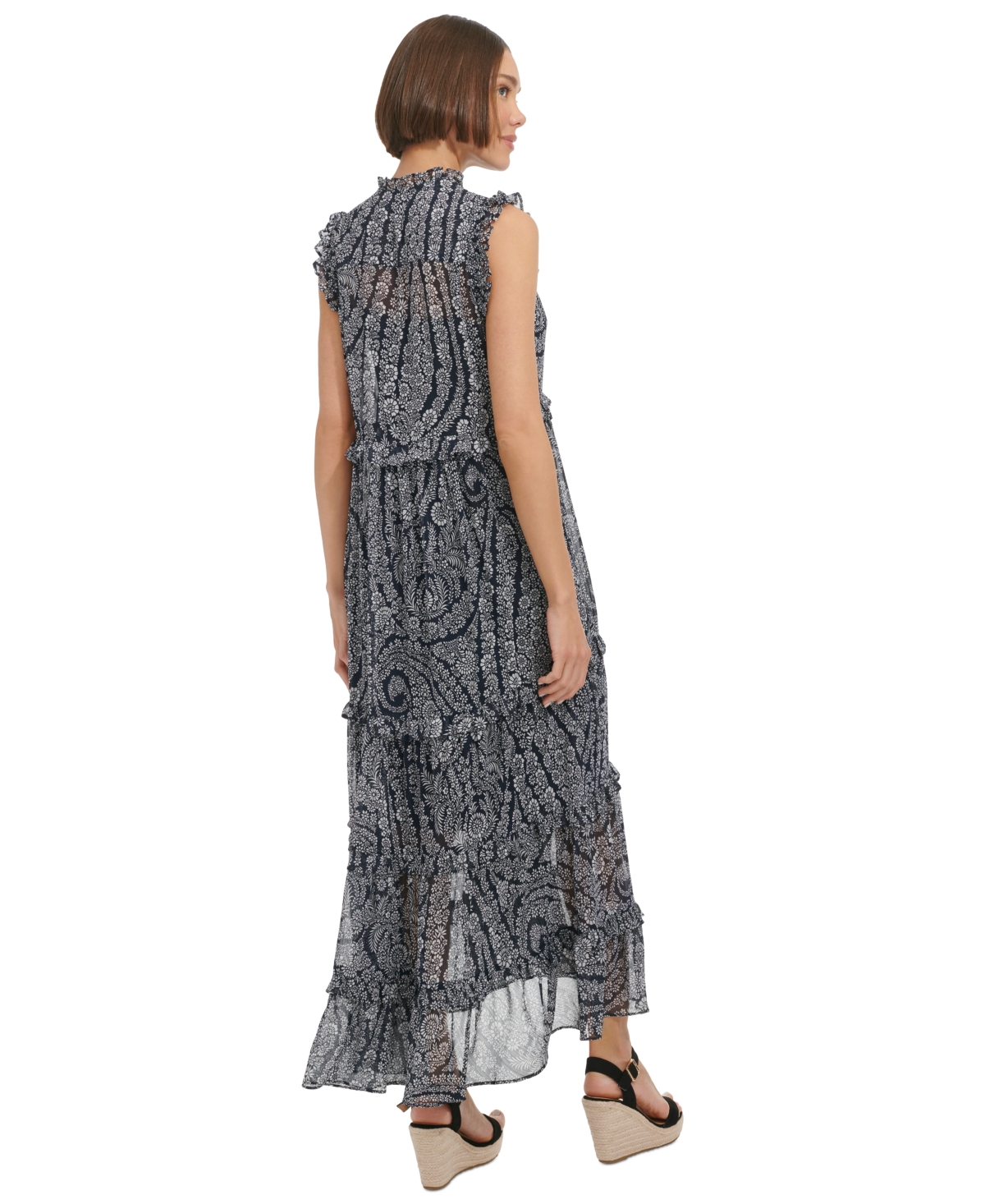 Shop Tommy Hilfiger Women's Floral-print Tiered Maxi Dress In Sky Capt,i