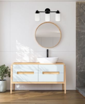 Essentix Contemporary Three Light Metal and Opaque White Glass Shade Vanity Uplight Downlight Wall Mounted Fixture 