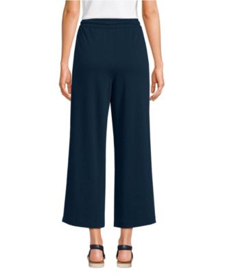 Women's Petite Sport Knit Elastic Waist Wide Leg Crop Pants