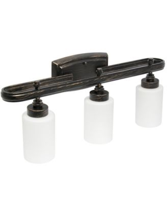 Essentix Contemporary Three Light Metal and Opaque White Glass Shade Vanity Uplight Downlight Wall Mounted Fixture 