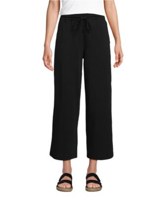 Women's Petite Sport Knit Elastic Waist Wide Leg Crop Pants
