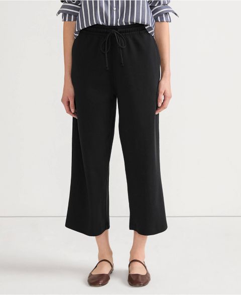 Женские брюки Lands' End Sport Knit Elastic Waist Wide Leg Crop, цвет: Чёрный