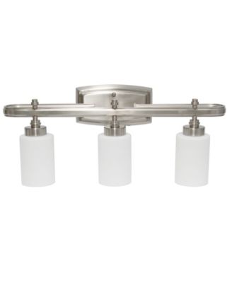 Essentix Contemporary Three Light Metal and Opaque White Glass Shade Vanity Uplight Downlight Wall Mounted Fixture 