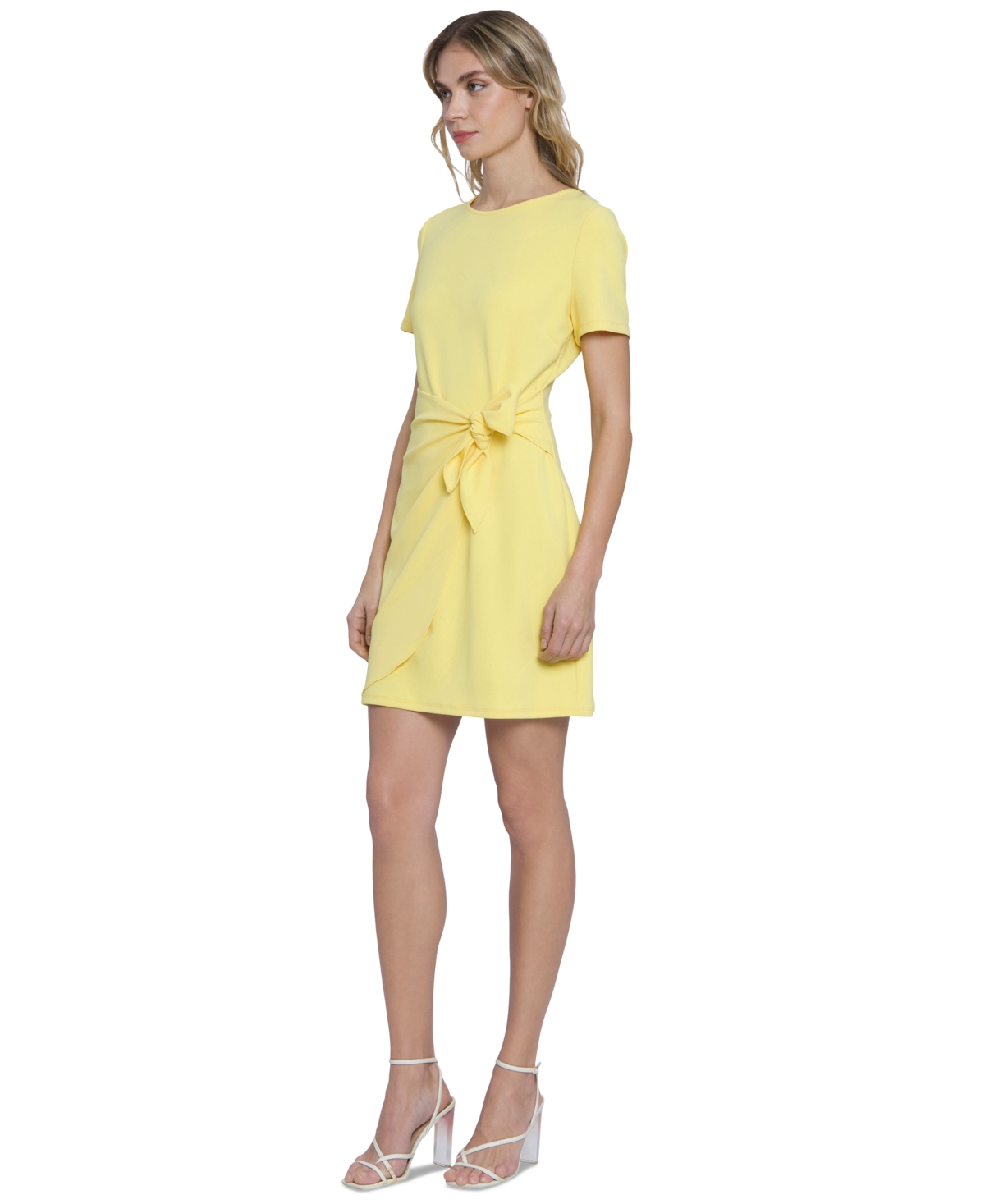 Donna Morgan Wrap Mini Dress In Lemon