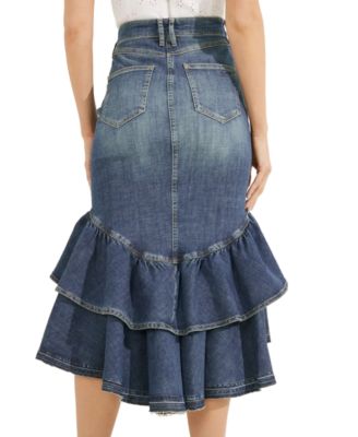 GUESS Women's Marina Ruffled-Hem Denim Skirt Macy's