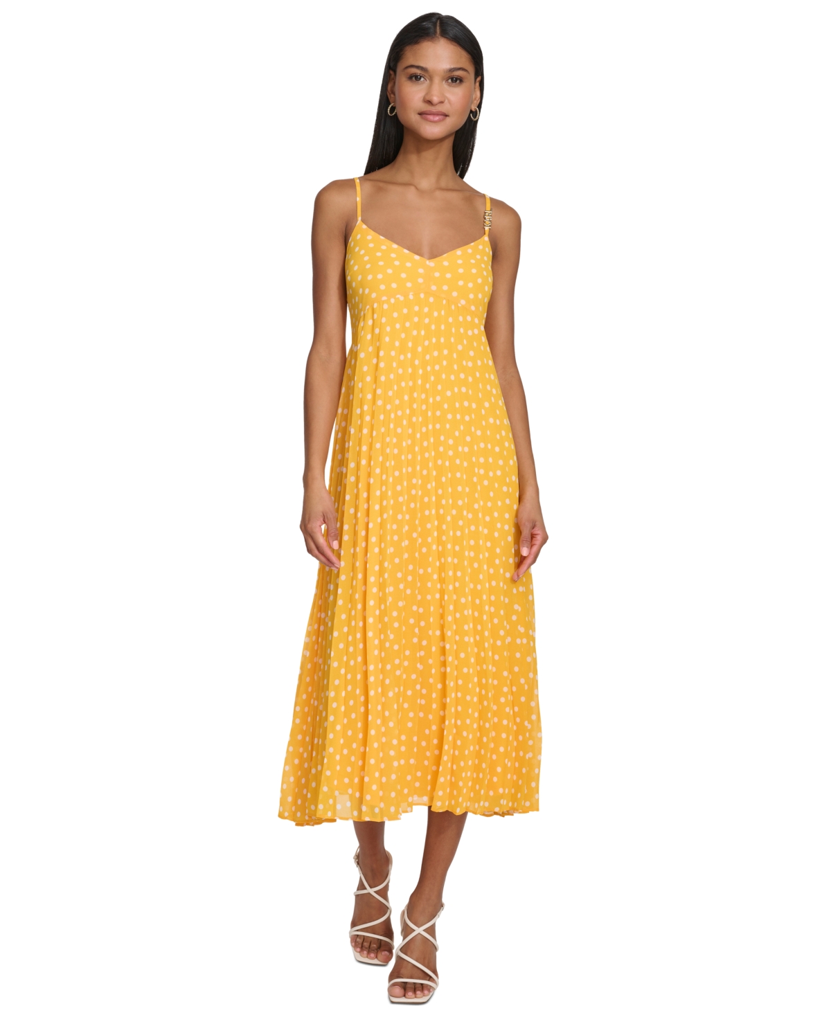 Women's Polka-Dot Pleated A-Line Dress - Gold Fushn