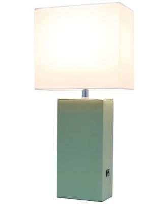Lalia Home Lexington 21" Leather Base Modern Home D&eacute;cor Bedside Table Lamp with USB Charging Port 