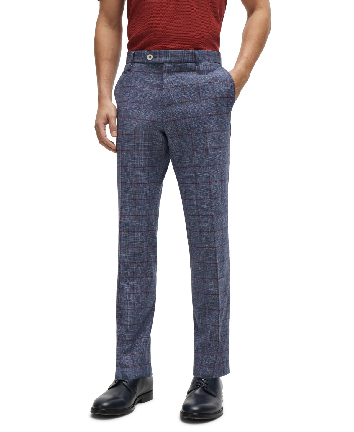 Hugo Boss Boss By  Men's Plain-checked Slim-fit Trousers In Open Blue