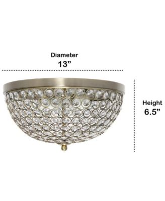 13" Classix Crystal Glam Two Light Decorative Dome Shaped Metal Flush Mount Ceiling Fixture