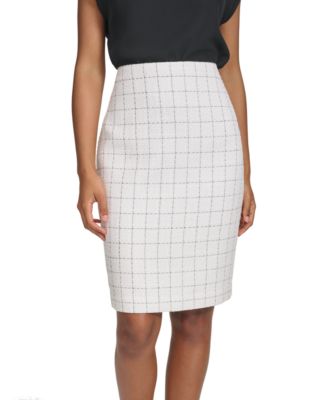 Calvin Klein - Women's Windowpane-Print Tweed Pencil Skirt