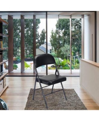 Folding Chair Set, 4-Pack, Vinyl Upholstery, Foam Seat, Metal Frame, Event Seating