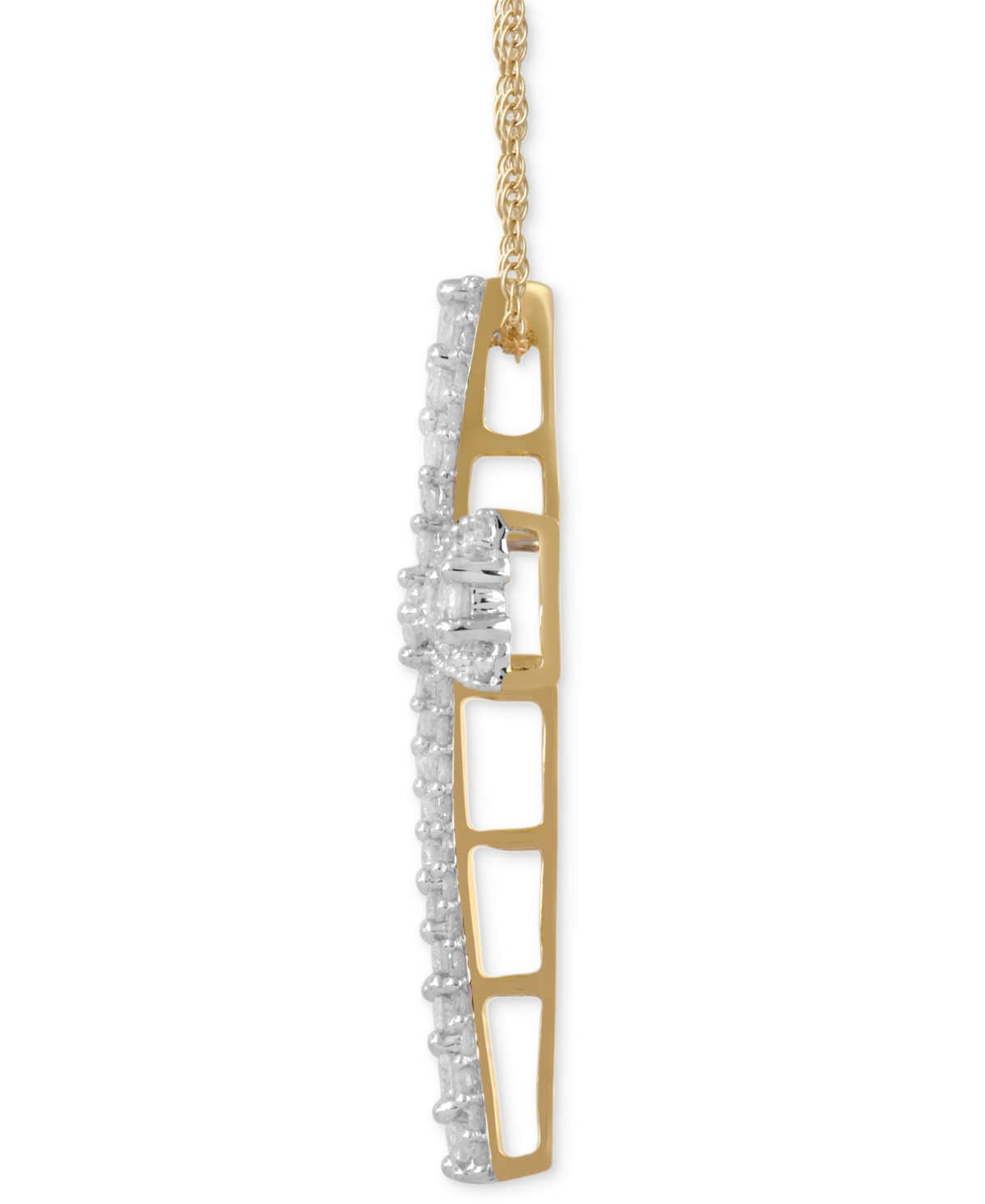 MACY'S DIAMOND FLARED CROSS PENDANT NECKLACE (1 CT. T.W.) IN 10K GOLD, 16" + 2" EXTENDER 