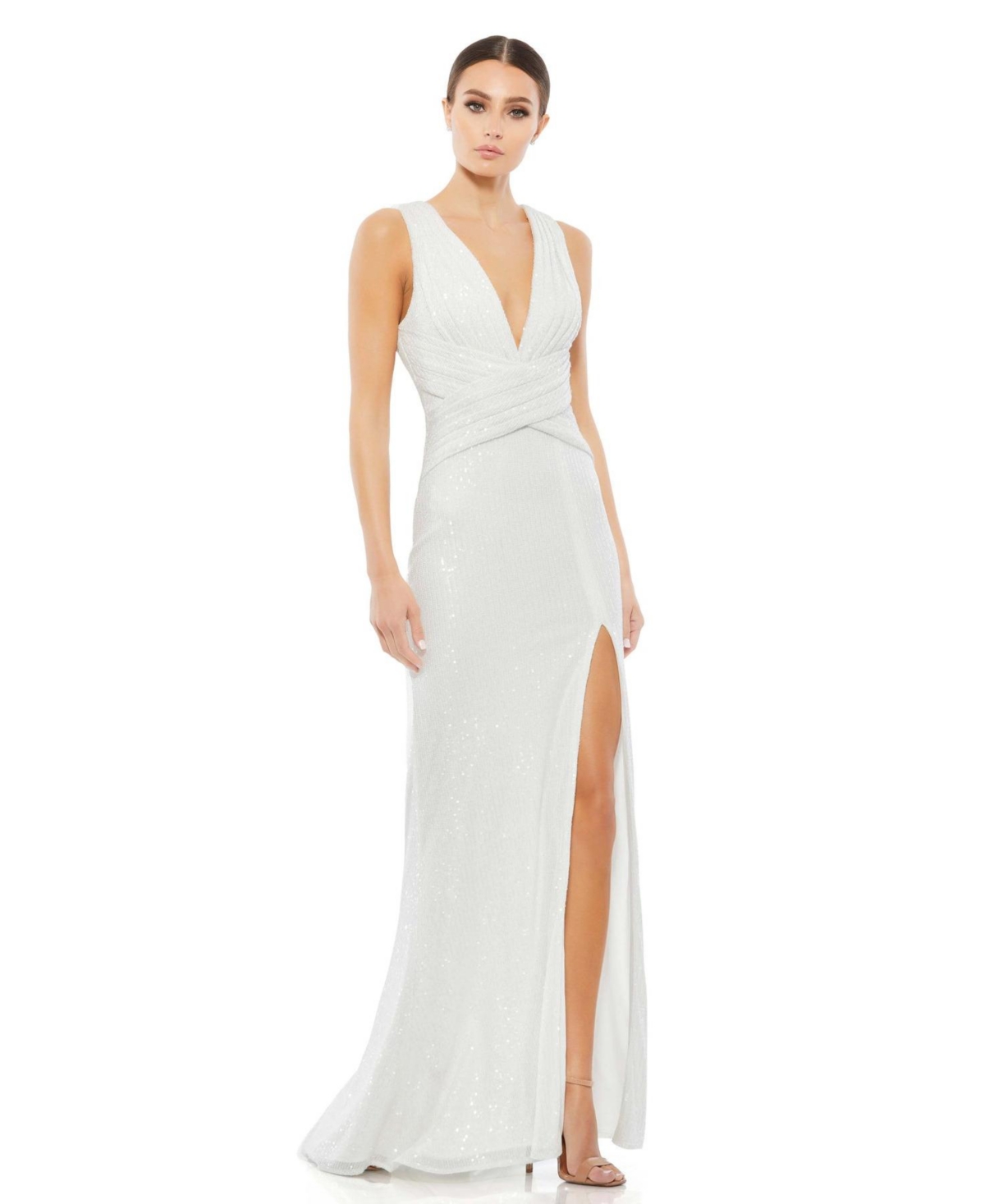 Women's Ieena V-Neck Sequin Wrap Waist Gown - White