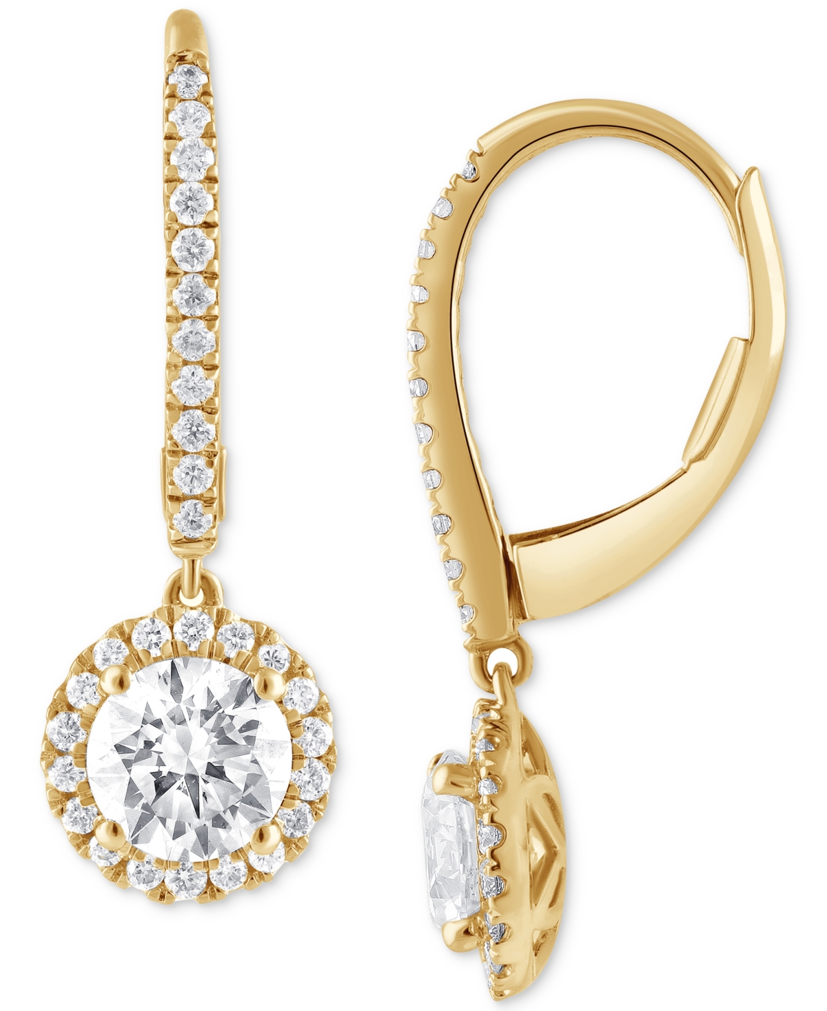 Badgley Mischka Lab Grown Diamond Halo Drop Earrings (1-1/4 ct. t.w.) in 14k White, Yellow or Rose Gold