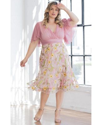 Plus Size Lillian Embroidered Mesh Midi Cocktail Dress