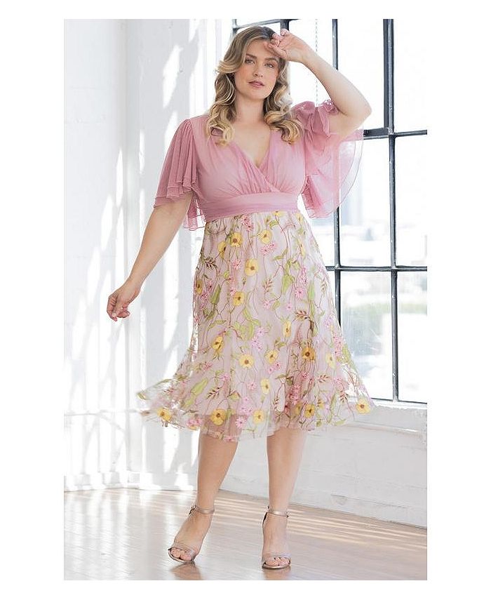 Kiyonna Plus Size Lillian Embroidered Mesh Midi Cocktail Dress Macy's