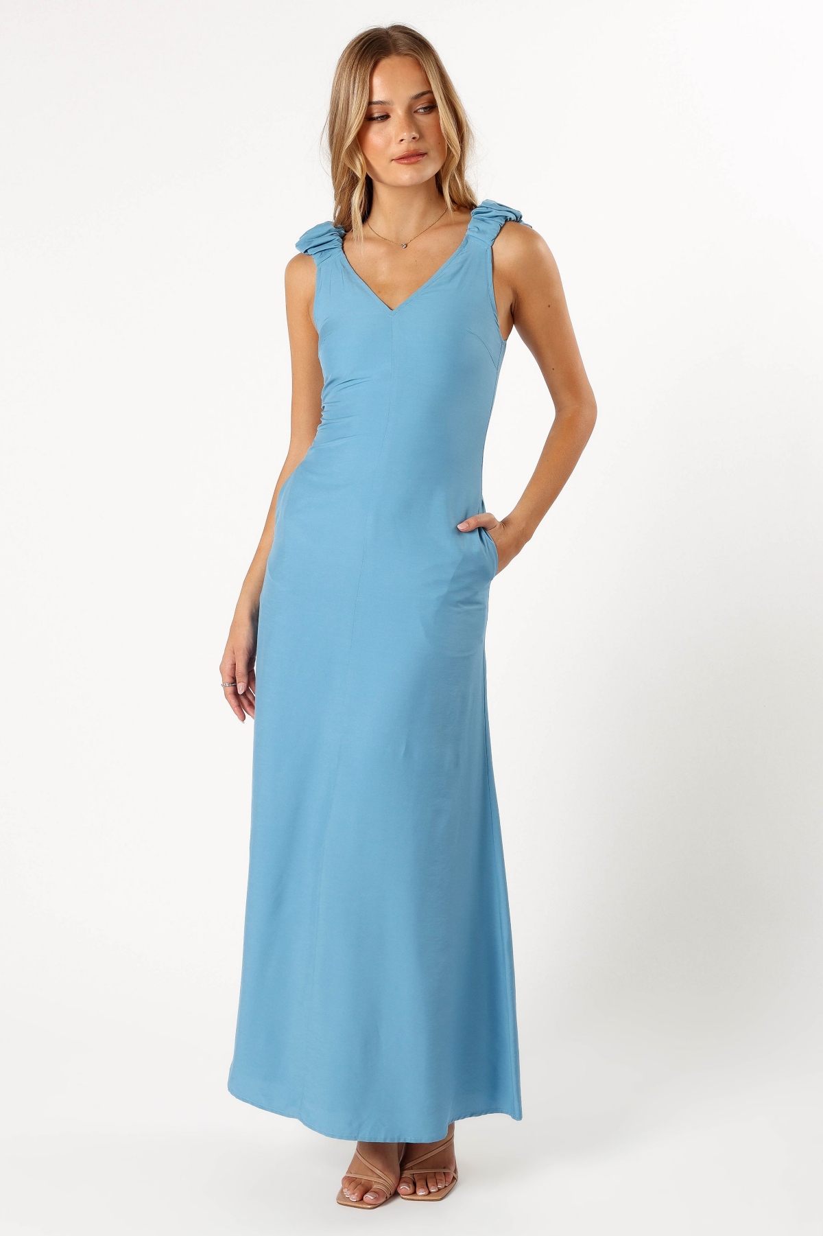 Women's Michael Ruched Strap Maxi Dress - Blue