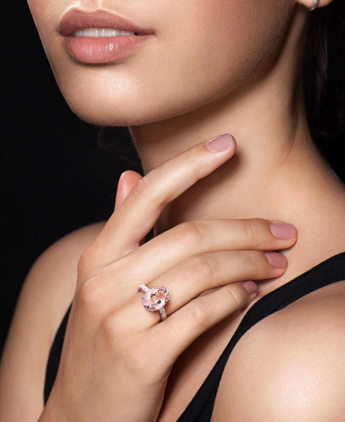 Macy's Morganite (4-3/4 Ct. T.w.) & Diamond (3/8 Ct. T.w.) Oval Statement Ring In 14k White Gold In Morganite
