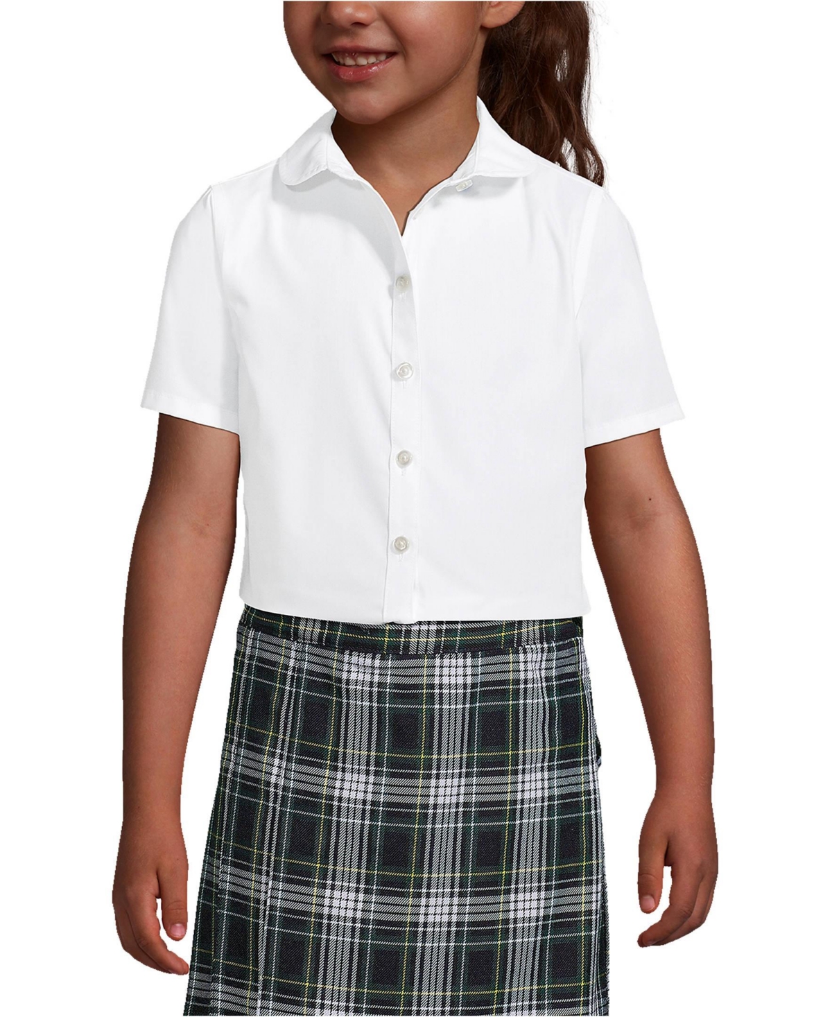 Lands' End Big Girls School Uniform Short Sleeve Peter Pan Collar Broadcloth Shirt