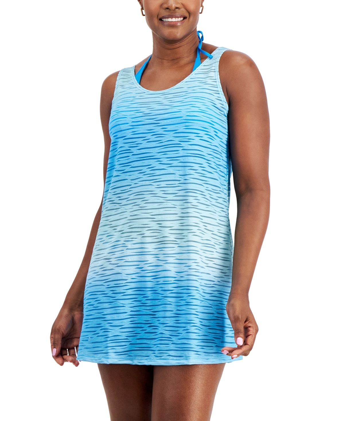 Shop J Valdi Women's Lattice-back Dress Swim Cover-up In Blue Ombre