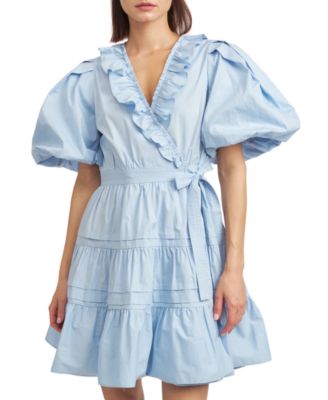 En Saison Women's Lorena Cotton Balloon-Sleeve Mini Dress - Macy's