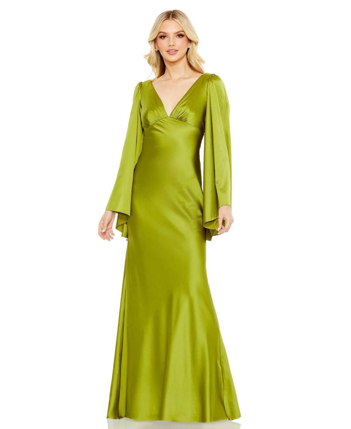 Women's Charmeuse Bell Sleeve Empire Waist Gown - Apple green